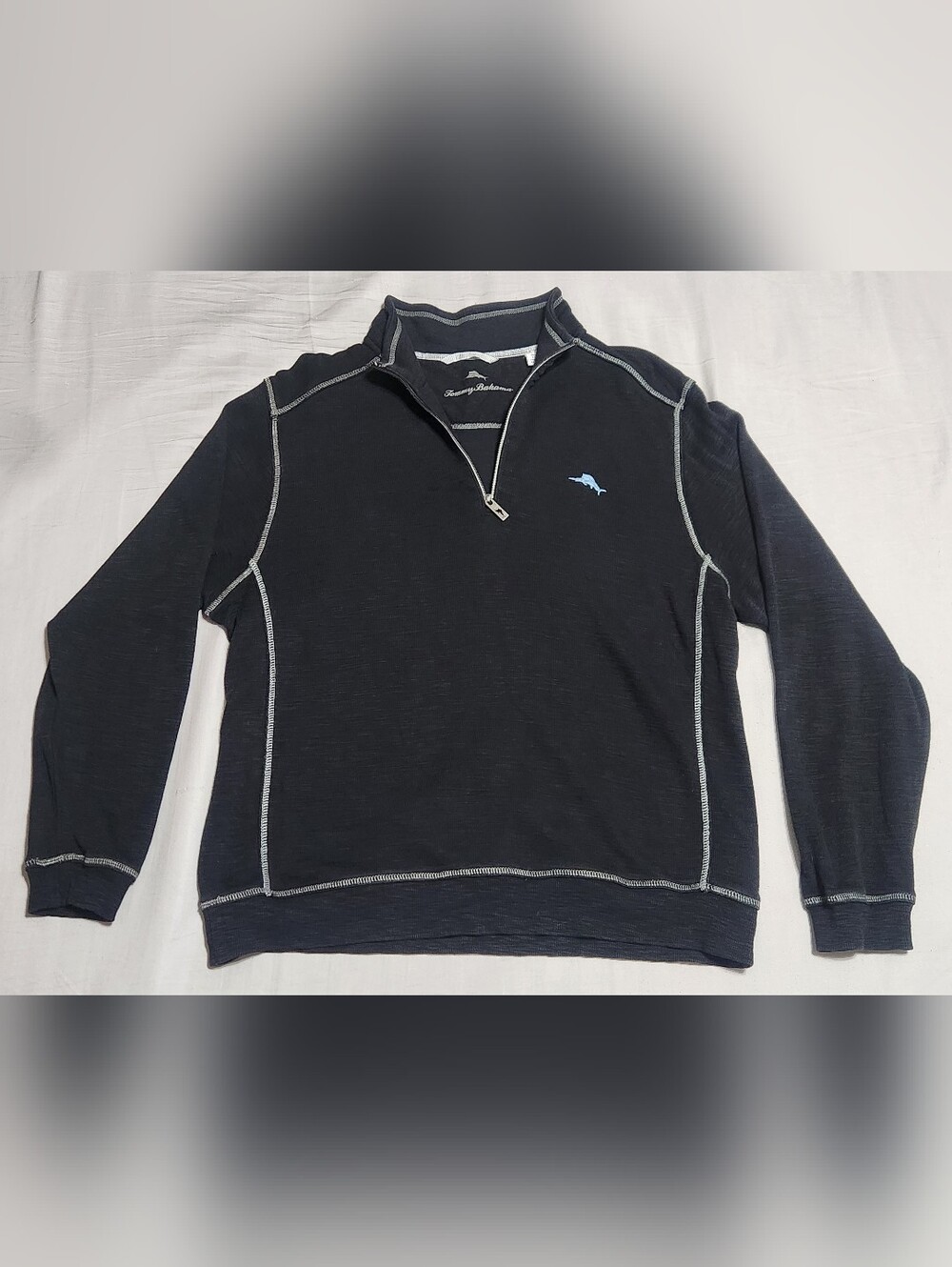 Tommy Bahama Men's 1/4 Zip Pullover Sweatshirt Large Black Pima Cotton Blend